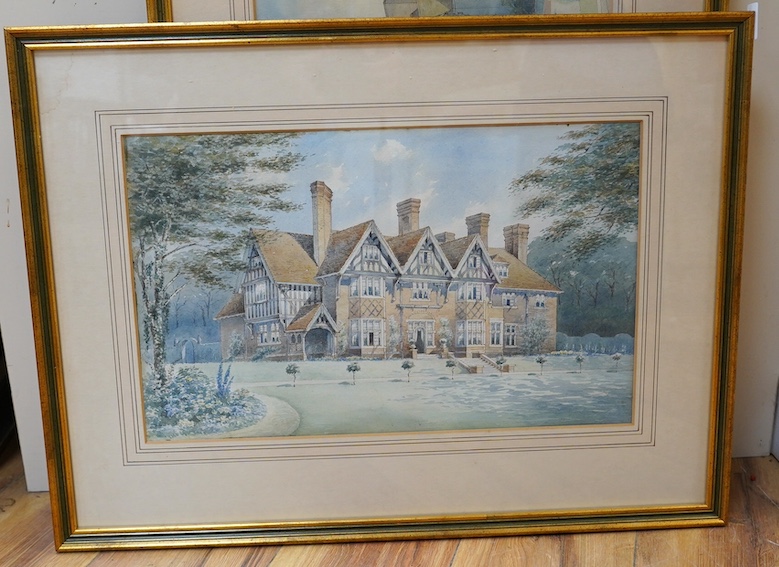 20th century British school, watercolour, Country house, Shenfield, Essex, 28 x 45cm. Condition - good